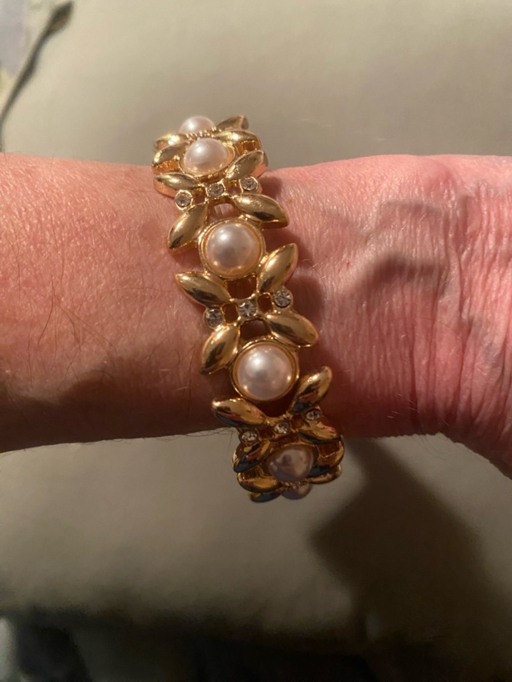 a new day Gold-Tone Pearl Floral Link Bracelet
